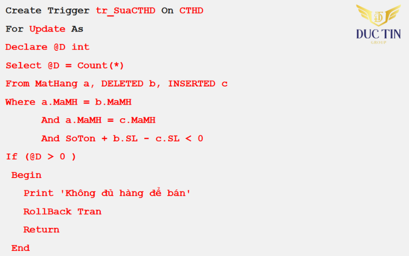 Ví dụ trigger trong SQL Server